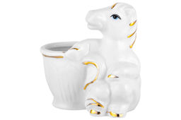 Вазочка для зубочисток 6,5*4*7 см Лошадь белая с золотом, фарфор - Elan gallery фото 3
