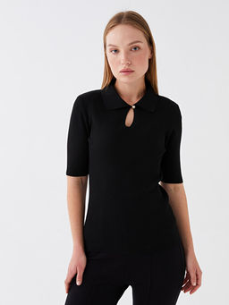 Polo Yaka D?z K?sa Kollu Kad?n Triko Kazak