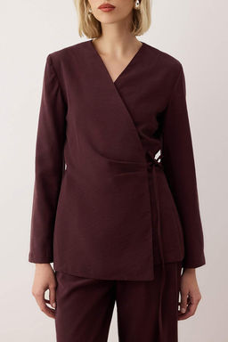 EXCLUSIVE Ozel Koleksiyon Murdum Yumusak Tuseli Kruvaze Dokuma Bluz TWOAW26BZ00265 - Trendyolmilla фото 4