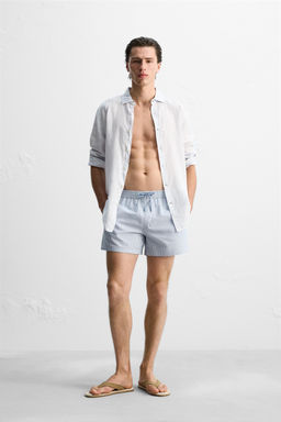 REGULAR STRIPE SEERSUCKER SWIMMING TRUNKS