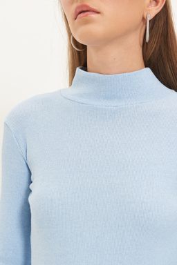 Mavi Fitted/Vucuda Oturan Dik Yaka Uzun Kol Fitilli Esnek Orme Bluz TWOAW21BZ0423