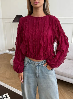 K13520 Лонгслив с рюшами БОРДОВЫЙ