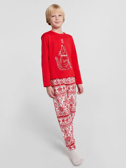 Пижама для мальчиков красная с принтом и надписью Чакаю Каляды