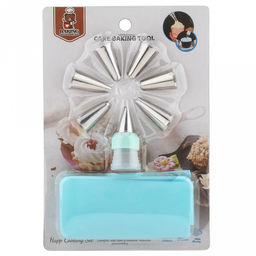 Кондитерский набор 9 предметов Букет: мешок для крема п/эт 33,5см, насадка из нержавеющей стали - 7 штук, узкие, закрытые, бордюрные, д1,8см, h3,3см; фиксатор винтовой для насадок пластик, цвета микс, на блистере 20х13,7х3см (Китай) - Домашняя мода фото 5