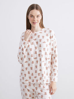 Bisiklet Yaka Ay? Bask?l? Kad?n Pijama Tak?m?