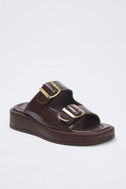 Kahverengi Cift Bantl? Toka Detayl? Kal?n Taban Kad?n Terlik TAKSS25TE00044