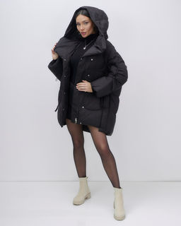 Куртка зимняя женская с большим капюшоном модная черного цвета 7739Ch - Visdeer фото 12