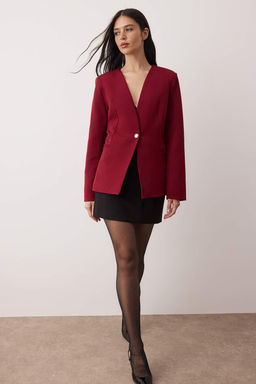 Bordo Fitted/Vucuda Oturan Tek Dugmeli Dokuma Blazer Ceket TWOAW26BC00066 - Trendyolmilla фото 2
