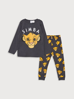 Bisiklet Yaka Uzun Kollu Aslan Kral Bask?l? Erkek Bebek Pijama Tak?m?