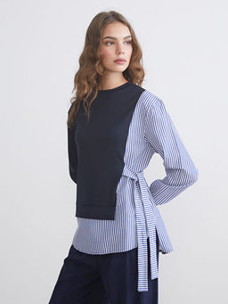 Bisiklet Yaka ?izgili Kad?n Sweatshirt Tunik