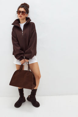 Толстовка женская из футера начес Комфорт шоколад макси