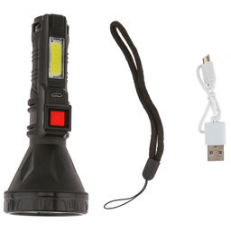 Фонарь ручной 14х5,8х5,8см, 4 режима свечения: максимальный; экономичный; сигнальный; боковой на панеле корпуса, две светодиодные лампы OSL/COB LED, встроенный аккумулятор емкостью 800 мАч, пластиковый корпус, цвет - черный, с USB зарядкой, USB-кабел - Домашняя мода фото 5