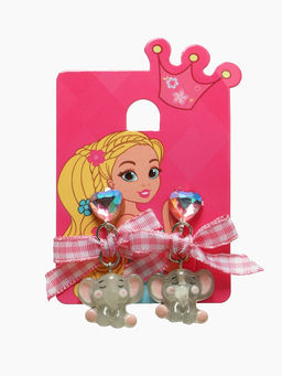 Серьги-клипсы детские Выбражулька «Слон», с бантом клетка и кристаллом сердце, цветные