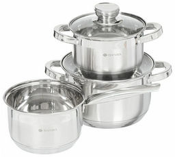 Набор пос нерж 5пр СТАНДАРТ (2л, 4л, ковш 2л, 2 стекл. крышки) мет/ручки Daniks SD-5-2 (298433)  фото 2