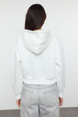 TRENDYOLMILLA Ekru Kal?n Ici Polarl? Kapusonlu Rahat Kesim Crop Basic Orme Sweatshirt TWOAW24SW00105  фото 22