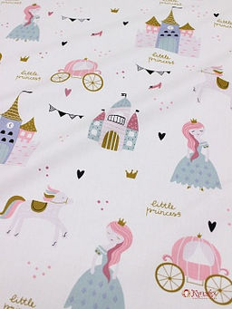 Сатин Юная принцесса - замки, (комп), ш.1.61м, хлопок-100%, 110гр/м.кв