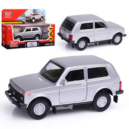 Машина металл LADA 4x4 12 см, двери, багаж, инерц, серебристый