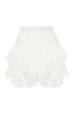 TRENDYOLMILLA Plaj Giyim Briddal Beyaz Mini Dokuma Brode Detayl? Flaml? Pamuk Plaj Etek TBESS24ET00004 фото 7