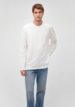 Beyaz Uzun Kollu Basic Tisort - Mavi фото 2