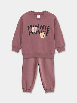 Minnie Mouse Bask?l? K?z Bebek Sweatshirt ve E?ofman Alt?