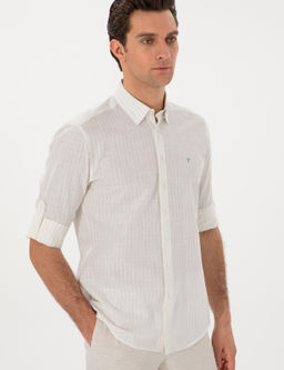 Haki Regular Fit Keten Kar___ml_ _izgili G_mlek
