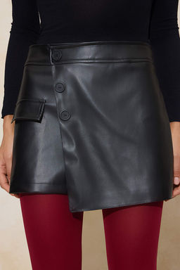 Siyah Suni Deri Mini Kruvaze Sort Etek TWOSS26SR00012 - Trendyolmilla фото 4