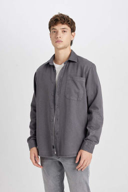 Хлопковая рубашка обычного кроя с длинными рукавами