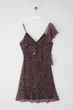 Kahverengi Puantiyeli A Kesim Volanl? Sifon Ucus Ucus Dokuma Mini Elbise TWOSS25EL00454 - Trendyolmilla фото 5