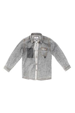 320140-gray Карманная джинсовая рубашка с длинным рукавом для мальчика-серый
