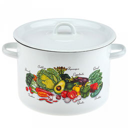 "Урожай" Кастрюля эмалированная 4,5л, цилиндрическая форма, металлическая крышка, белый (Россия)