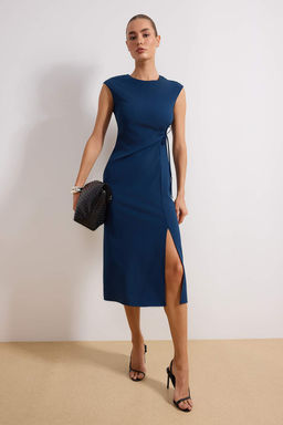 Petrol Baglama Detayl? Midi Dokuma Elbise TWOSS26EL00081