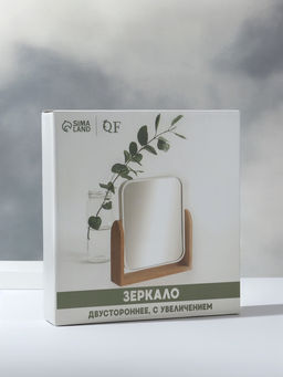 Зеркало настольное BAMBOO, с увеличением х2, двустороннее, 18×20.8×4.4 см, (14.2×17.6 см), бамбуковое