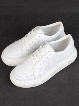 05-PDE35-1 WHITE Кроссовки женские (натуральная кожа)