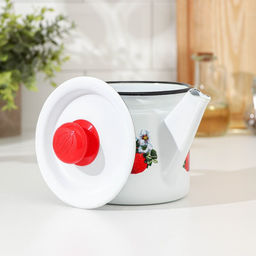 Чайник заварочный с пластиковой кнопкой «Клубника садовая», 1 л, фиксированная ручка, индукция, цвет белый