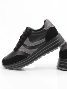 03-A1003-4 BLACK Кроссовки женские (натуральная кожа, натуральная замша) - Фабричный китай фото 11