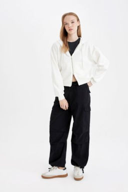 Coool Parasut Poplin Pantolon Basic Duz Cepli Beli Lastikli