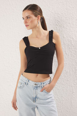 Ekru Carmen Yaka Fitted/Vucuda Oturan Dusuk Kol Buzgu/Drape Detayl? Orme Bluz TWOSS24BZ00500 - Trendyolmilla фото 10