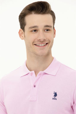 Мужская светло-розовая базовая футболка с воротником-поло - U.s. polo assn фото 3