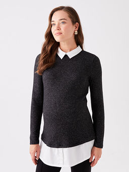 G?mlek Yaka D?z Uzun Kollu Hamile Ti??rt