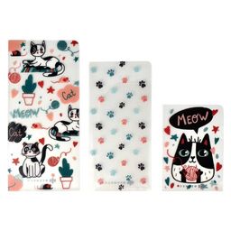 Папка для документов пластиковая арт. 53256/ 12 КОШКИ (полипропилен, 3 шт. в наборе, 8.1х17.5; 7х15;
