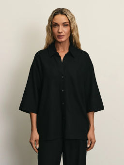 Льняная рубашка свободного кроя / Zarina фото 3