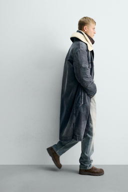 DENIM COAT WITH CONTRAST FAUX SHEARLING X SR_A
