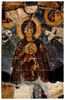 Открытка Грузинская ССР  Храм Атени. Конха алтарной абсиды. Фреска Богоматерь и архангелы