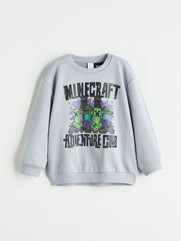 Bisiklet Yaka Minecraft Bask?l? Erkek ?ocuk Sweatshirt