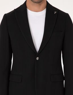 Siyah Slim Fit Y_n Kar___ml_ K_rlang__ Yaka Bal_k S_rt_ Blazer Ceket - Cacharel фото 7