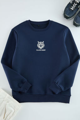 TRENDYOL MAN Lacivert Oversize/Genis Kesim Hayvan Bask?l? Pamuklu Sweatshirt TMNAW25SW00129 - Trendyolmilla фото 6