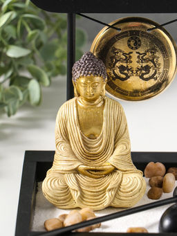 Сад Дзен "Будда в кремовом у гонга" песок+камни+аромапалочки 13,2х15х16 см