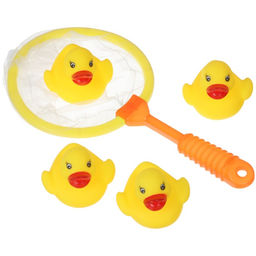 Резиновые игрушки для ванны Крошка Я «Поймай уточку», в наборе сачок, 4 уточки с пищалкой