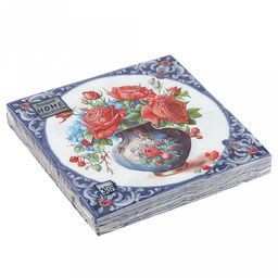 Салфетки бумажные Bouquet Home Collection Classic 33х33см, 3-х слойные, 20 штук в упаковке, 100% целлюлоза, Ваза с розами (Россия)