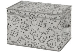 Короб складной для хранения 40*30*25 см Котик черный на сером+ 2 ручки